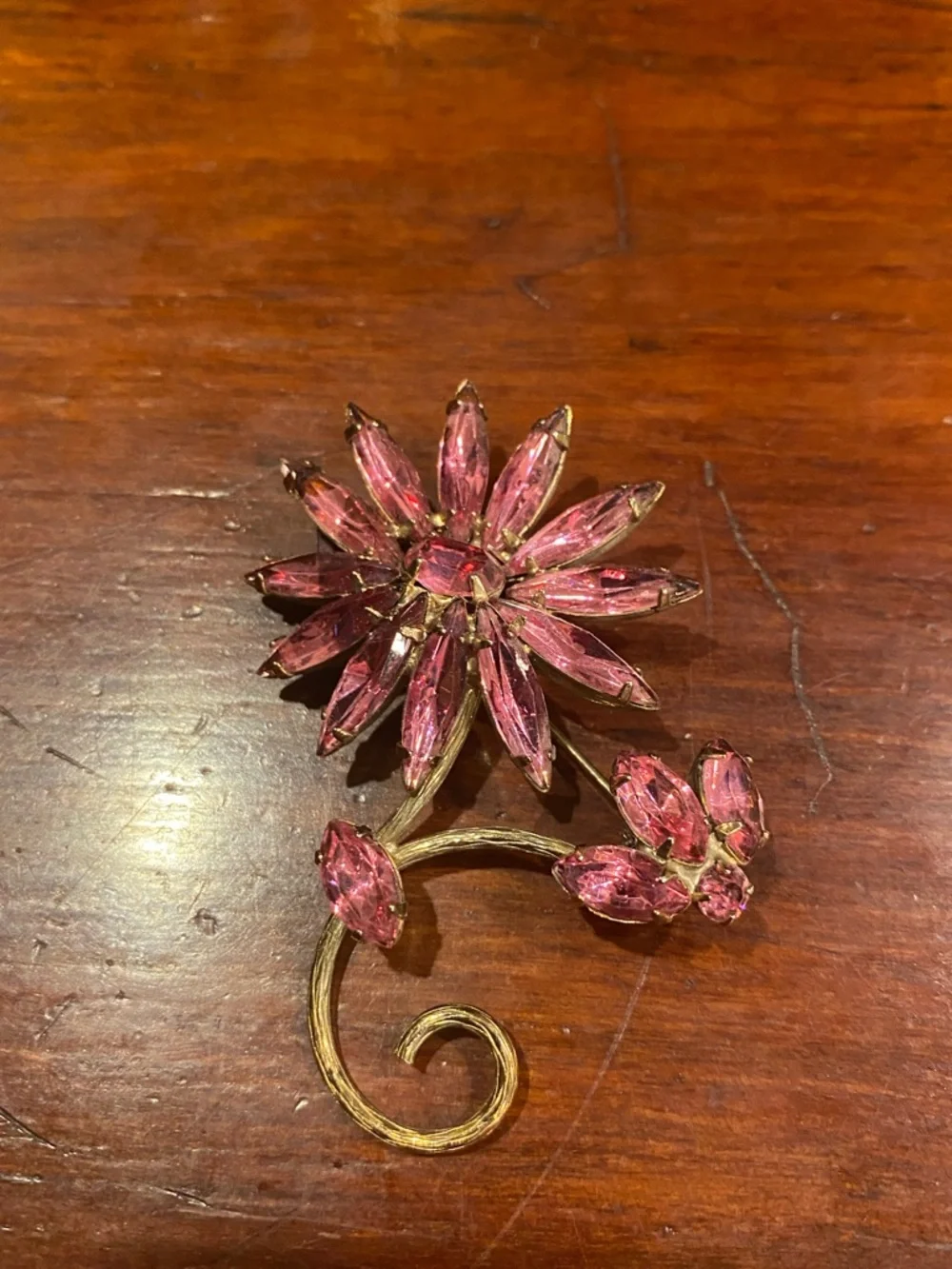 Vintage Pink Floral Crystal Brooch - Picture 3 of 5